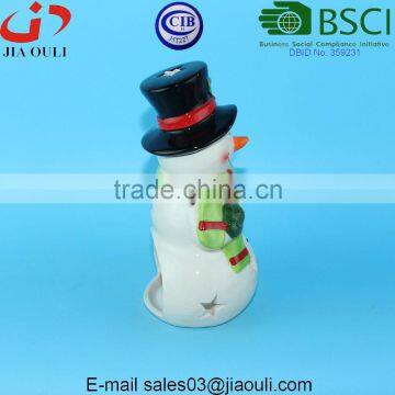 BSCI Certificate Factory Popular Christmas Decoration Snowman, Ceramic Snowman Candle Holder photo-3