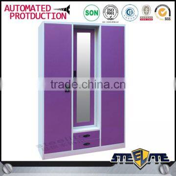 Double Color Wardrobe Design Furniture Bedroom Indian Closet Almari Powder Coated Steel Almirah photo-6