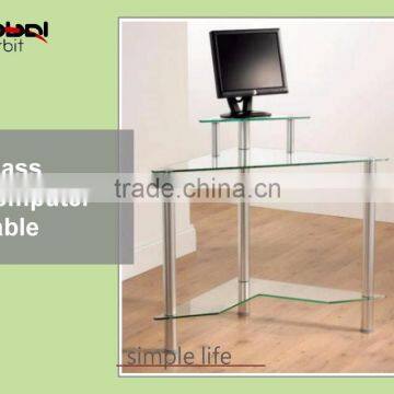 Office Furniture L Shape PC Workstation Glass Corner Computer Table Desk photo-2