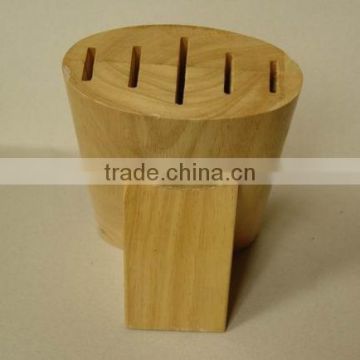 Front Oval shapped 5- Slots Rubber wood Knife block, Stand, holder