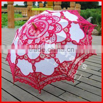 New Arrival Stock White and Rose Colors Victorian Lace Parasol photo-4