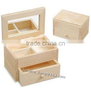 Wooden Jewellery Box With Mirror And 3 Compartment Folds Flat