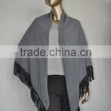 Leather Fringe Cashmere Poncho