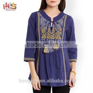 Long Kurti Neck Designs of Kurtis Blue Embroidery Kurti With Jacket Designs Image photo-2