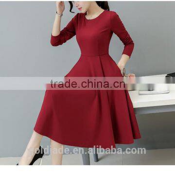 2016 Customized Manufacture Fashionable Wholesale Women Plain Color Dress Long-sleeve Spring Autumn Ladies Dress photo-6