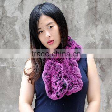 CX-S-01C Ruffled Rex Rabbit Fur Cheap Promotional Ladies Fur Scarf