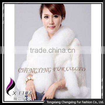 CX-B-M-41C Fashion Wholesale Women Knitted Mink Shawl With Fox Fur Trim photo-6