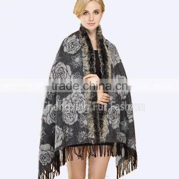 CX-B-P-70B Cheap Shawls Rabbit Fur Trim Cashmere Pashmina Scarf photo-5