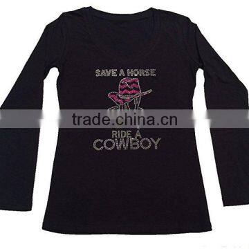 Womens Fashion T-shirt With Save a Horse Ride a Cowboy in Rhinestones photo-3