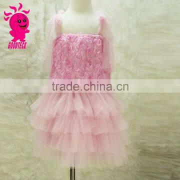 New Fashion Pink Sleeveless Chiffon Frock Design Rose Flower Girl Dress For Baby Girls Party Dress