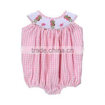 Pink Seahorse Smocked Bubble Bodysuit
