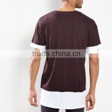 Fashion Design Men's Longline Two Tone T Shirt Elongated Panel T Shirt Hip Hop Streetwear photo-2