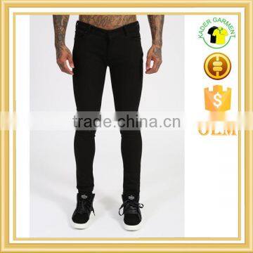 Mens 2016 fashion skinny jeans plain black slim denim jeans ripped jeans