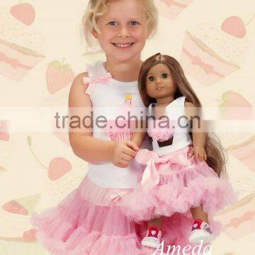 Girls Cupcake Light Pink Pettiskirt and 18" American Girl Doll Birthday Outfit