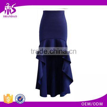 2016 Guangzhou Shandao Wholesaler Bulk Price Women Summer Party Wear Navy Cotton Short Front Long Back Skirts