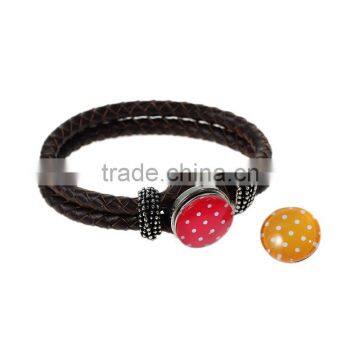 18mm Resin Fit Snap Button Bracelets Round Silver Tone At Random Dot Pattern , Knob Size: 5.5mm photo-3