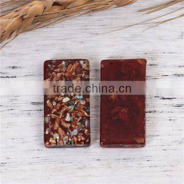 Resin & Shell Mosaic Dome Seals Cabochon Rectangle Coffee photo-3