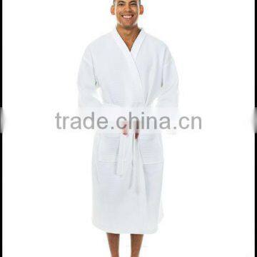 Cotton Waffle Bathrobe Satin Style Bath Gown Waffle SPA Long Down Robes photo-4