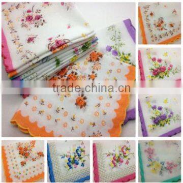 ladies flower fashion printed 100% cotton handkerchief