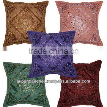 Indian Handmade Cushion Cover With Mirror Work