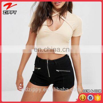 Short Sleeve Fitted Blank Crop Tops Wholesale Cheap Nude Crop Tops