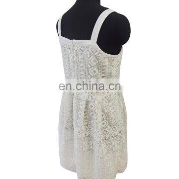 Sweet Girls Summer Style White Lace Knee Length Spaghetti Strap Dress photo-4