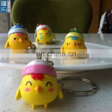 4-5cm mini yellow chicken pvc keychain figure, custom plastic prmotional 3d keychains toy