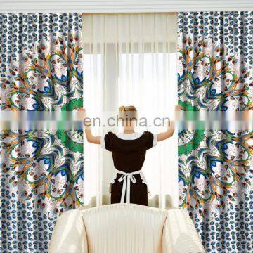 Indian 2017 Peacock Feather Mandala Curtain set Cotton Boho Drapes Window Decor Curtain Set