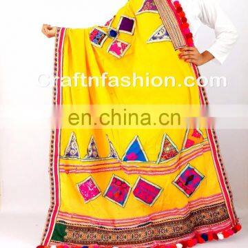 Designer Kutchi Embroidered Pom Pom Dupatta- Latest Designer 2017 Dupatta- Multicolour Kutch Embroidery Dupatta photo-2