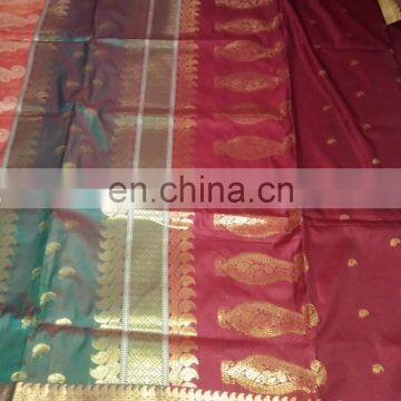 Wedding Dress Women's Dress Indian Saree Zari Work Pallu Silk Sari photo-4