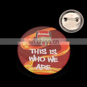 High quality round button badge with safety pin / tin plate buttons badges / button pin