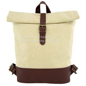 backpack rolling canvas leather bacpack waterproof bookbag