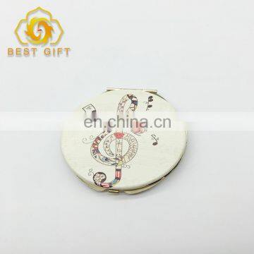 Gold Musical Note Round Shape Compact Leather Mirror