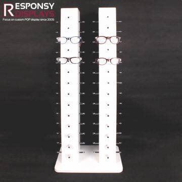Floor Double Pillars Wood Sunglasses Display Rack With Chroming Metal Pins photo-3