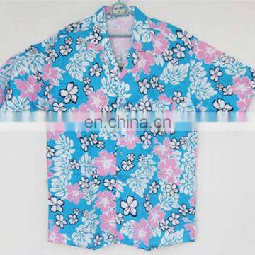 blue 100% cotton short sleeve hawaiian shirt in holiday