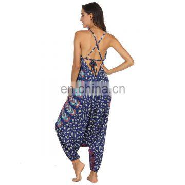 Wholesale Ladies Sexy Loose Drop Crochet R African Print Floral Rompers Clubwear Jumpsuits photo-3