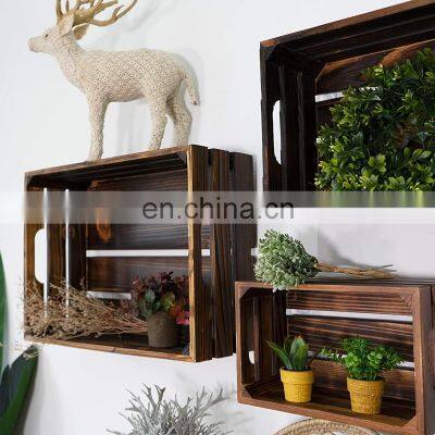 Modern Aesthetic Decorative Wooden Crates With Wall Mounts and Cutout Handles photo-5