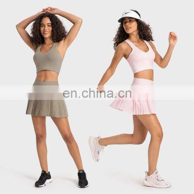 Custom Logo V Neck Sports Bra Pleated Mini Skirt Golft Tennis Sport Yoga Wear Two Piece Suit Set Women Outdoor Fitness Clothes photo-2