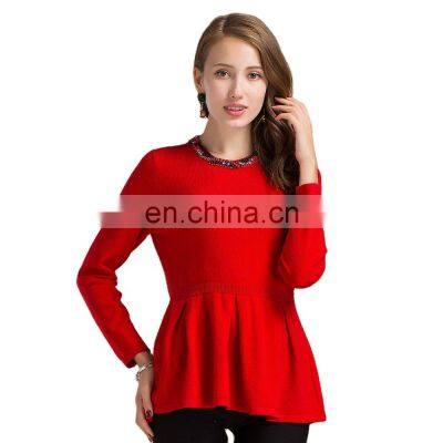 Wholesale Preppy Style Crew Neck Knitted Cashmere Sweater for Ladies Solid Color Winter Season OEM Service