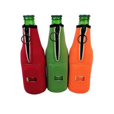 Custom Beer Wine Bottle Sleeve Cooler Zipper Neoprene Beer Bottle Holder With Opener photo-2