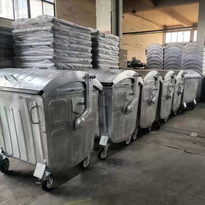 European Standard 1100-liter Galvanized Sheet Trash Can Trade Export-type Metal Trash Can photo-2