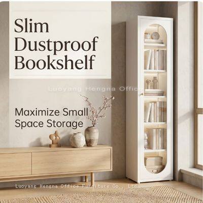 French Arch Steel Bookcase Wholesale, 2000mm H x 400mm W x 350mm D, 4 Adjustable Shelves, Fluted Glass Door for Boutique Hotel Furniture