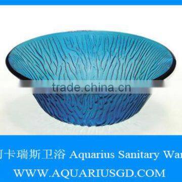 Blue Etched Art Glass Vessel Sink AQ1039