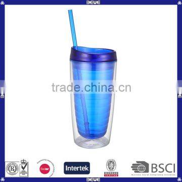 Hot sell customized double wall 16oz cheap price plastic tumbler with straw