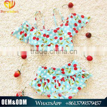 2016 beautiful girl bikini kids bath suit lovely cherry design summer swimwear 2-8years