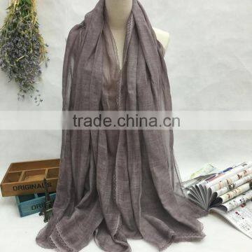 Wholesale Long Large Lace Brim Plain Cotton Linen Scarf Fashion Hijab 2016 Quality Choice photo-3