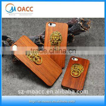 High quality wood pc case for iphone 6 with copper lion Ring buckle