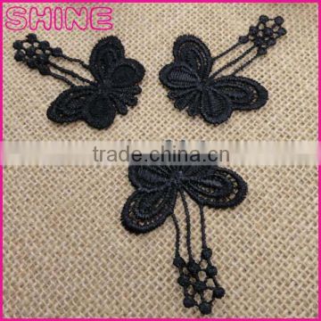 Black cheap 5.5*4.3cm nylon water soluble embroidery colorful butterfly patch for DIY Clothes decoration