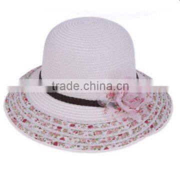 Fashion floppy ombre colors promotion stripped straw hat Fedora with flower and ribbon Women beach caps