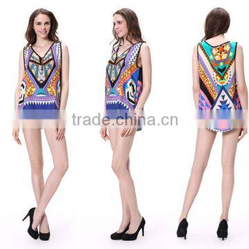 Women Summer New Design Casual Geometric Printed Sleeveless Tops photo-2